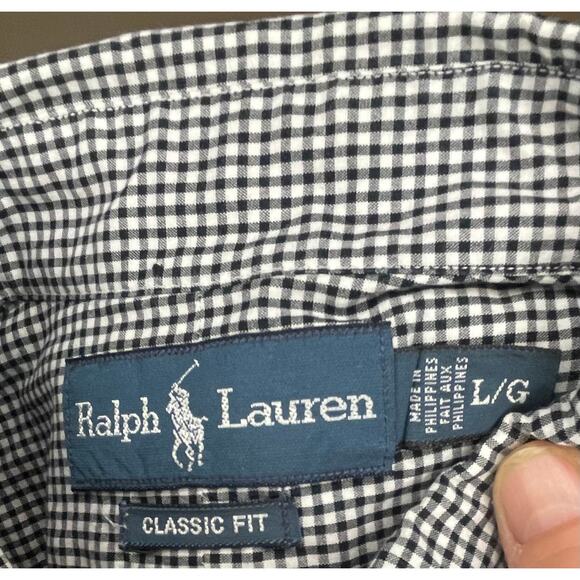 Ralph Lauren Classic Fit Gingham Shirt L Black White Purple Pony Cotton EUC - Picture 3 of 13